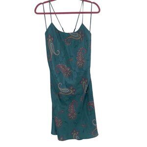 Lingerie Slip Dress Large Blue Paisley Floral Cutout Back Valerie Stevens